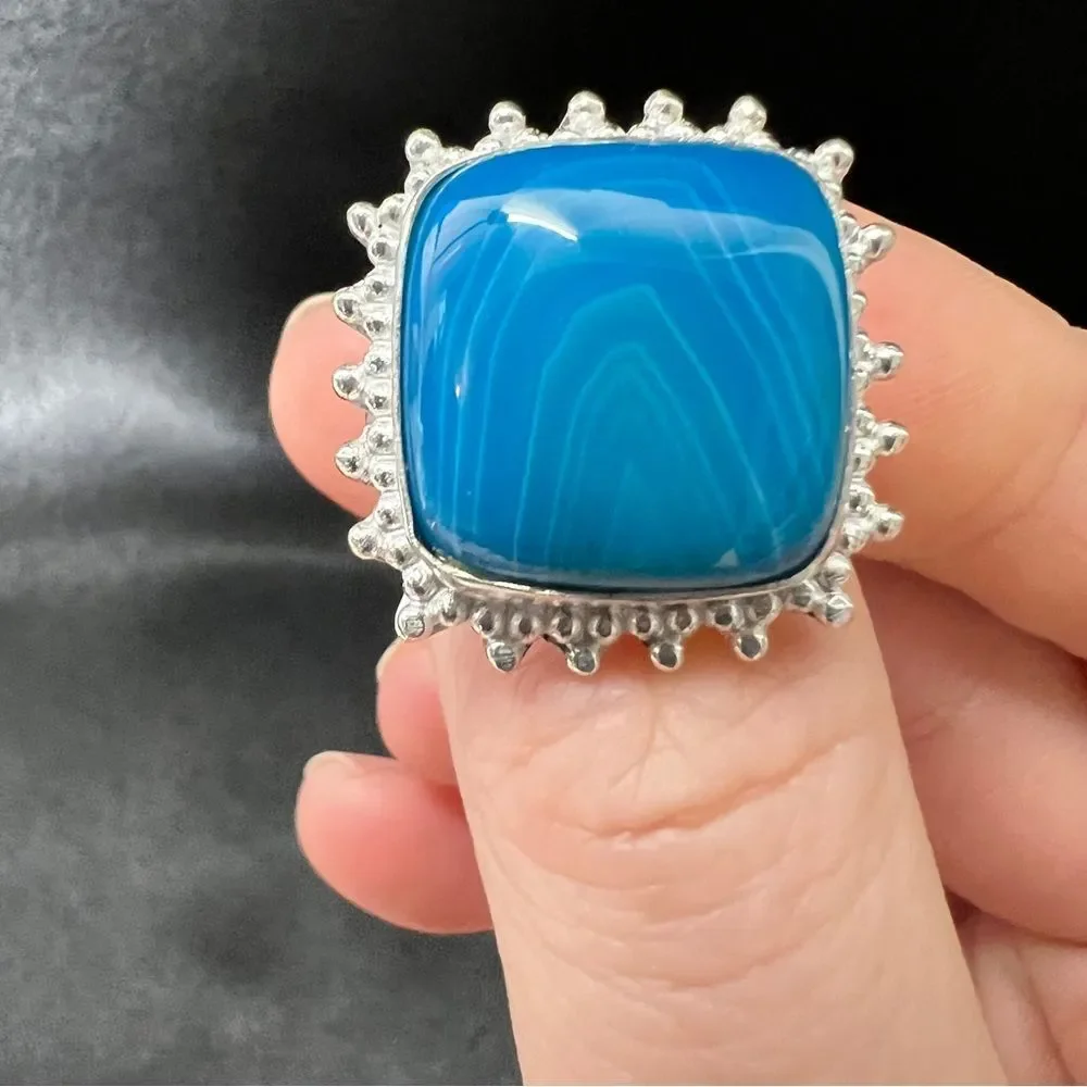 Sterling Silver Genuine Botswana Agate Gemstone Handmade Jewelry Ring Size 8.5 - Picture 7 of 10